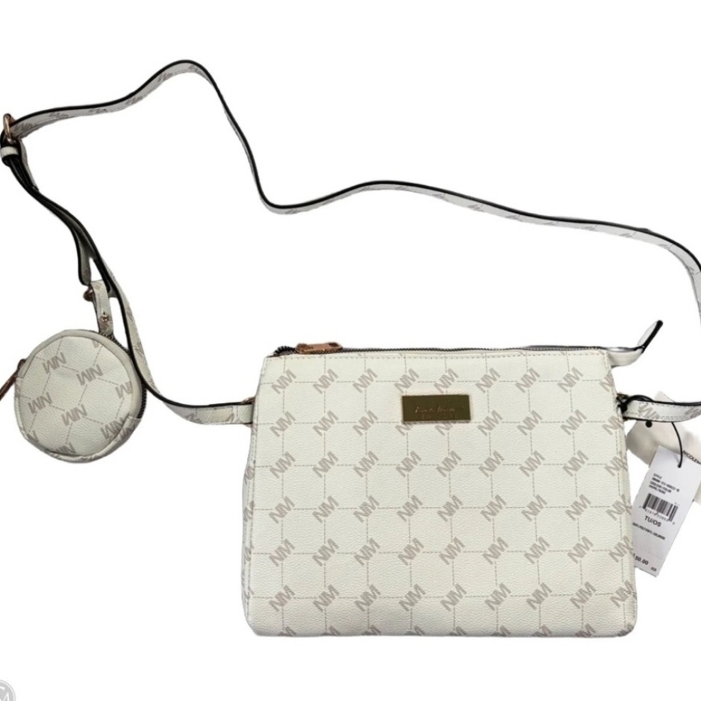 CLEARANCE! Nicole Miller 2-Piece Bag Set, Bone, Bag: 10×8×2.5, Pouch: 4×1, NWT - Picture 4 of 7